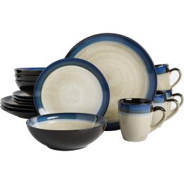 Gibson Elite Couture Bands Round Reactive Glaze Stoneware Dinnerware Set
